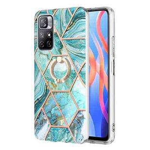 For Xiaomi Redmi Note 11 5G Chinese Splicing Marble Pattern Dual-side IMD TPU Ring Holder Case(Blue)
