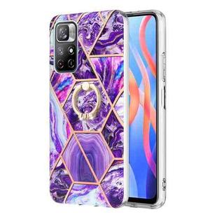 For Xiaomi Redmi Note 11 5G Chinese Splicing Marble Pattern Dual-side IMD TPU Ring Holder Case(Dark Purple)