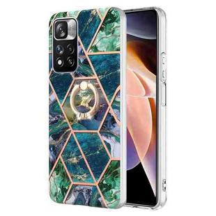 For Xiaomi Redmi Note 11 Pro / Note 11 Pro+ Splicing Marble Pattern Dual-side IMD TPU Ring Holder Case(Blue Green)