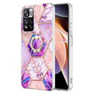 For Xiaomi Redmi Note 11 Pro / Note 11 Pro+ Splicing Marble Pattern Dual-side IMD TPU Ring Holder Case(Light Purple)