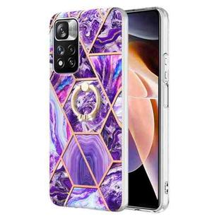 For Xiaomi Redmi Note 11 Pro / Note 11 Pro+ Splicing Marble Pattern Dual-side IMD TPU Ring Holder Case(Dark Purple)