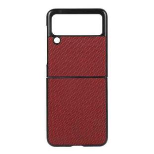 For Samsung Galaxy Z Flip3 5G Carbon Fiber Texture PU Leather Phone Case(Red)