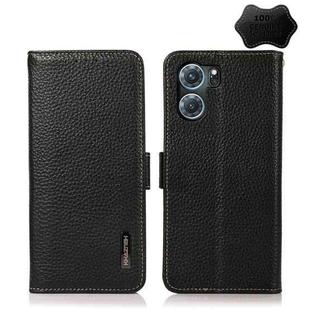 For OPPO K10 5G KHAZNEH Side-Magnetic Litchi Genuine Leather RFID Phone Case(Black)