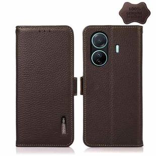 For vivo S15e KHAZNEH Side-Magnetic Litchi Genuine Leather RFID Phone Case(Brown)
