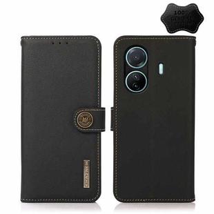 For vivo S15e KHAZNEH Custer Genuine Leather RFID Phone Case(Black)