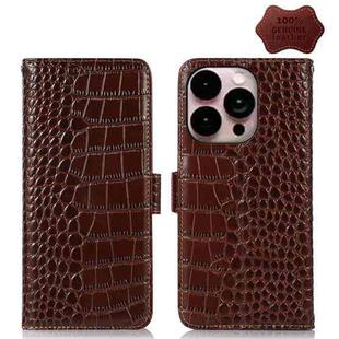 For iPhone 14 Pro Max Crocodile Top Layer Cowhide Leather Phone Case (Brown)