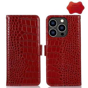 For iPhone 14 Pro Crocodile Top Layer Cowhide Leather Phone Case (Red)