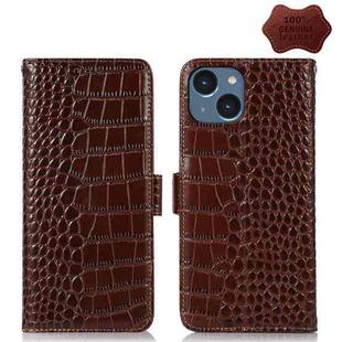 For iPhone 14 Crocodile Top Layer Cowhide Leather Phone Case (Brown)