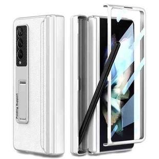 For Samsung Galaxy Z Fold3 5G GKK Magnetic Hinge Plain Leather Phone Flip Case with Pen Box(Silver)