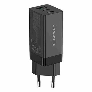 awei PD9 65W Dual Type-C / USB-C + USB GaN Fast Charging Travel Charger, EU Plug(Black)