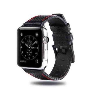 Carbon Fiber Genuine Leather Watch Band For Apple Watch Series 8&7 41mm / SE 2&6&SE&5&4 40mm / 3&2&1 38mm(Red)