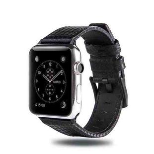 Carbon Fiber Genuine Leather Watch Band For Apple Watch Series 8&7 45mm / SE 2&6&SE&5&4 44mm / 3&2&1 42mm(Black)