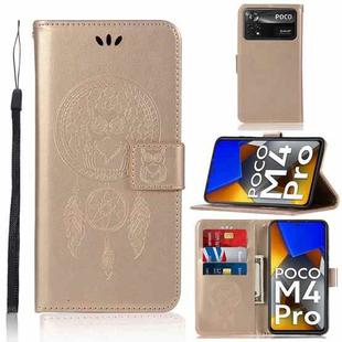 For Xiaomi Poco M4 Pro 4G Wind Chime Owl Embossing Pattern Horizontal Flip Leather Phone Case(Gold)