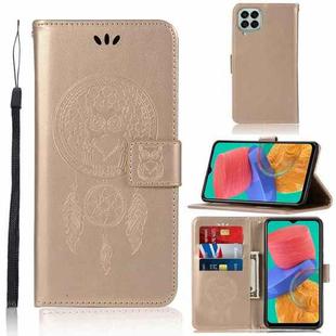 For Samsung Galaxy M33 Global Wind Chime Owl Embossing Pattern Horizontal Flip Leather Phone Case(Gold)