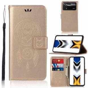 For Xiaomi Poco X4 Pro 5G Wind Chime Owl Embossing Pattern Horizontal Flip Leather Phone Case(Gold)