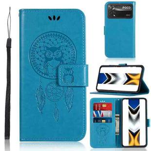 For Xiaomi Poco X4 Pro 5G Wind Chime Owl Embossing Pattern Horizontal Flip Leather Phone Case(Blue)