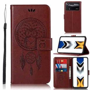 For Xiaomi Poco X4 Pro 5G Wind Chime Owl Embossing Pattern Horizontal Flip Leather Phone Case(Brown)