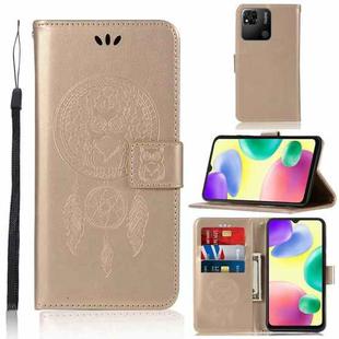 For Xiaomi Redmi 10A Wind Chime Owl Embossing Pattern Horizontal Flip Leather Phone Case(Gold)