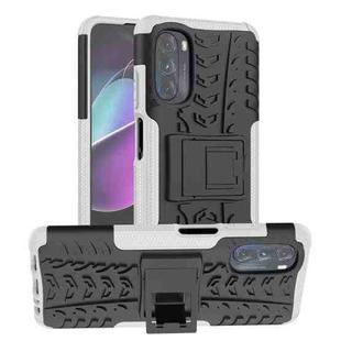 For Motorola Moto G 5G 2022 Tire Texture TPU + PC Phone Case with Holder(White)