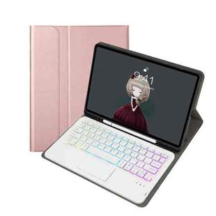 A102B-AS Lambskin Pen Slot Touch Pad Backlight Bluetooth Keyboard Leather Tablet Case For iPad 10.2 2021&2020&2019/Air 2019/Pro 10.5(Rose Gold)