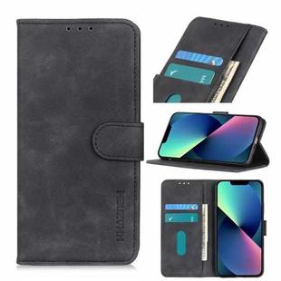 For iPhone 14 KHAZNEH Retro Texture Leather Phone Case (Black)