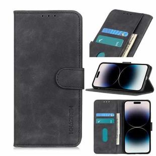 For iPhone 14 Pro Max KHAZNEH Retro Texture Leather Phone Case (Black)