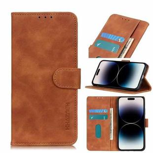 For iPhone 14 Pro Max KHAZNEH Retro Texture Leather Phone Case (Brown)