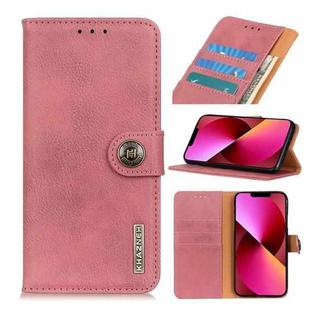 For iPhone 14 KHAZNEH Cowhide Texture Horizontal Flip Leather Phone Case (Pink)