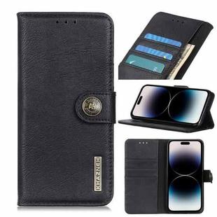 For iPhone 14 Pro KHAZNEH Cowhide Texture Horizontal Flip Leather Phone Case (Black)