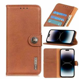 For iPhone 14 Pro KHAZNEH Cowhide Texture Horizontal Flip Leather Phone Case (Brown)