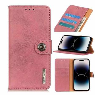 For iPhone 14 Pro KHAZNEH Cowhide Texture Horizontal Flip Leather Phone Case (Pink)