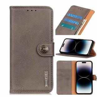 For iPhone 14 Pro Max KHAZNEH Cowhide Texture Horizontal Flip Leather Phone Case (Khaki)