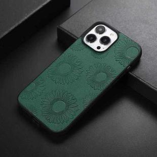 For iPhone 13 Pro Max Sunflower Pattern PU+TPU+PC Shockproof Phone Case (Green)