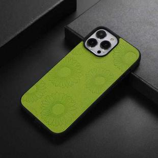 For iPhone 13 Pro Max Sunflower Pattern PU+TPU+PC Shockproof Phone Case  (Light Green)