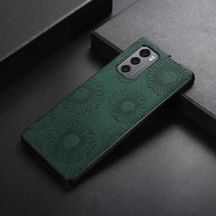 For LG Wing 5G Sunflower Pattern PU+TPU+PC Shockproof Phone Case(Green)