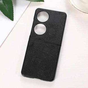 For Huawei P50 Pocket Sunflower Pattern PU+TPU+PC Shockproof Phone Case(Black)