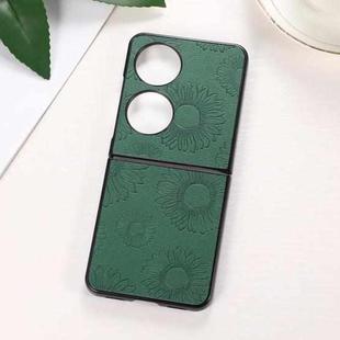 For Huawei P50 Pocket Sunflower Pattern PU+TPU+PC Shockproof Phone Case(Green)