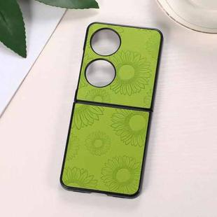 For Huawei P50 Pocket Sunflower Pattern PU+TPU+PC Shockproof Phone Case(Light Green)