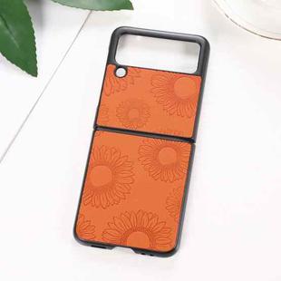 For Samsung Galaxy Z Flip3 5G Sunflower Pattern PU+TPU+PC Shockproof Phone Case(Orange)