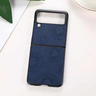 For Samsung Galaxy Z Flip3 5G Sunflower Pattern PU+TPU+PC Shockproof Phone Case(Blue)