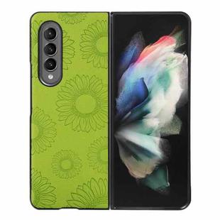 For Samsung Galaxy Z Fold3 5G Sunflower Pattern PU+TPU+PC Shockproof Phone Case(Light Green)