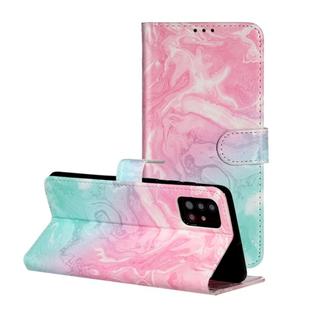 For Galaxy A71 Colored Drawing Marble Pattern Horizontal Flip PU Leather Case with Holder & Card Slots & Wallet(Pink Green)