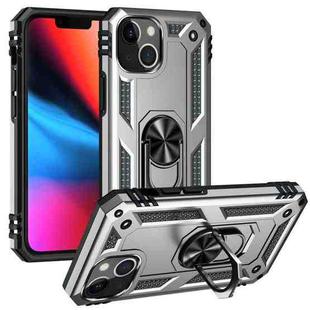 For iPhone 14 Plus Shockproof TPU + PC Ring Holder Phone Case  (Silver)