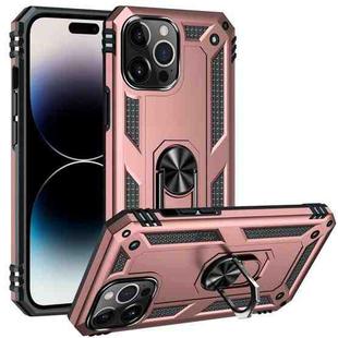 For iPhone 14 Pro Shockproof TPU + PC Ring Holder Phone Case (Rose Gold)