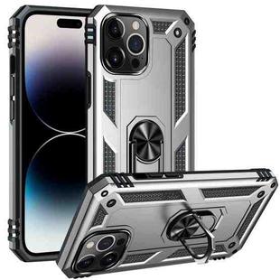 For iPhone 14 Pro Shockproof TPU + PC Ring Holder Phone Case (Silver)
