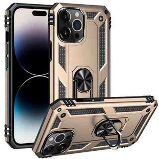 For iPhone 14 Pro Max Shockproof TPU + PC Ring Holder Phone Case (Gold)