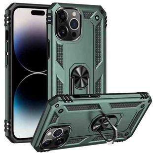 For iPhone 14 Pro Max Shockproof TPU + PC Ring Holder Phone Case (Green)