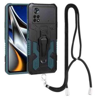 For Xiaomi Poco X4 Pro 5G Lanyard Mecha Armor Kickstand PC + TPU Phone Case(Green)