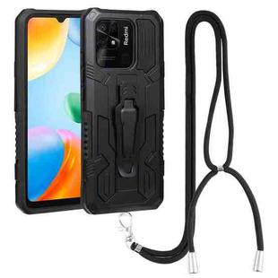 For Xiaomi Redmi 10C Lanyard Mecha Armor Kickstand PC + TPU Phone Case(Black)