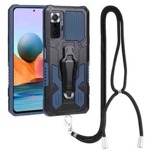 For Xiaomi Redmi Note 11 Pro Global Lanyard Mecha Armor Kickstand PC + TPU Phone Case(Blue)